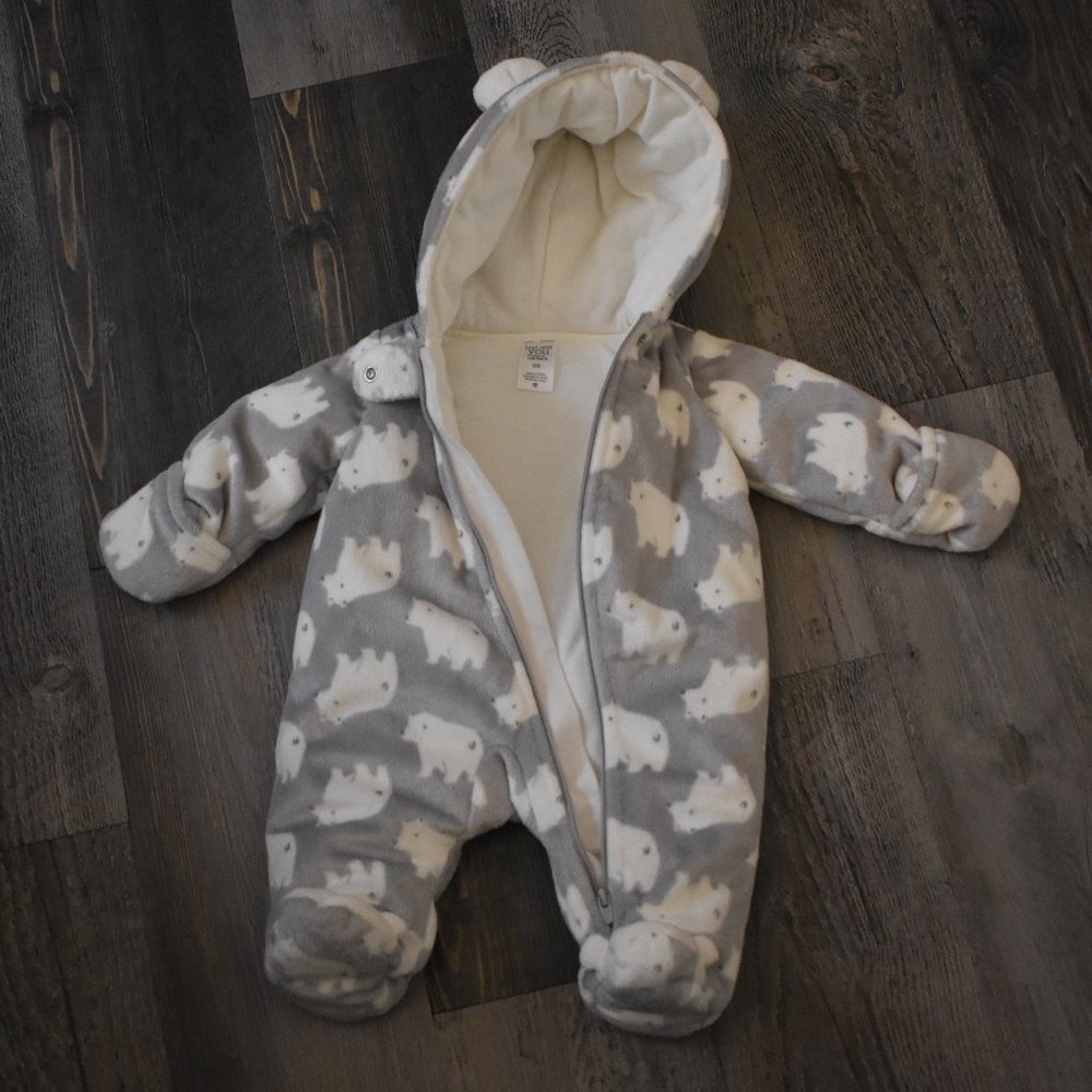 Newborn White and Gray Polar Bear Bodysuit